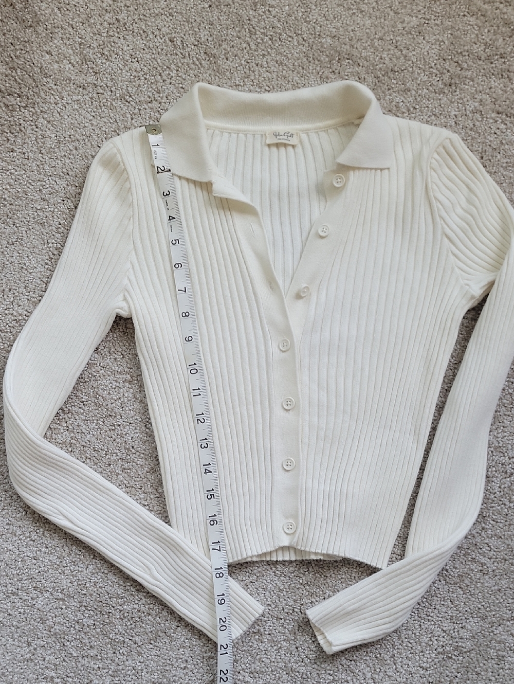 Brandy Melville Cream Ribbed Button-Up Polo Cardigan